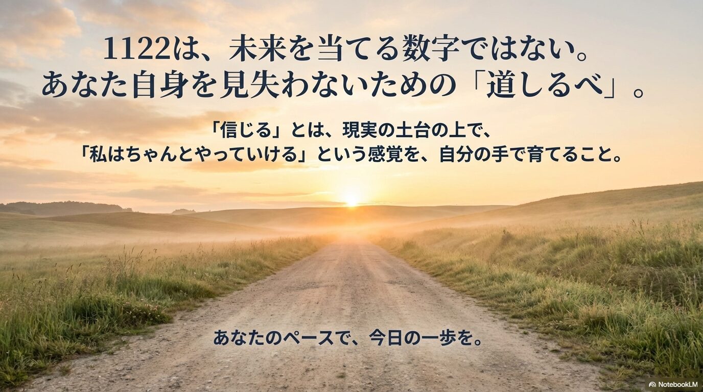 1122は未来を当てる数字ではなく現実の土台の上で自分を見失わないための道しるべで自分のペースで今日の一歩を示すスライド