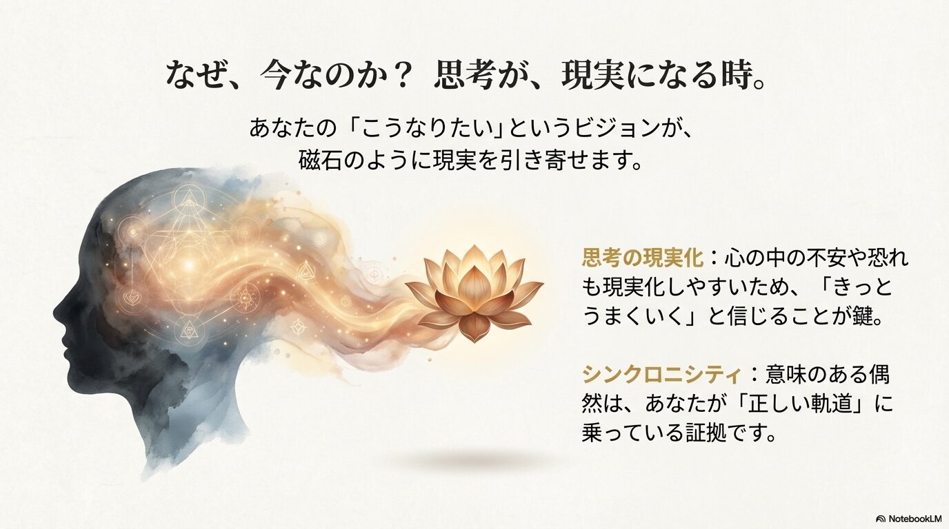 思考の現実化とシンクロニシティの仕組み：不安を手放しビジョンを描く重要性