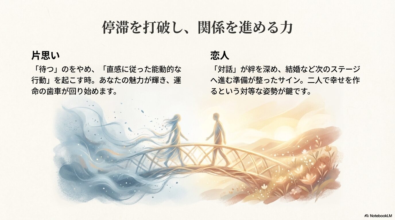 片思いと恋人の関係進展：待つ姿勢をやめて直感に従い行動することの重要性