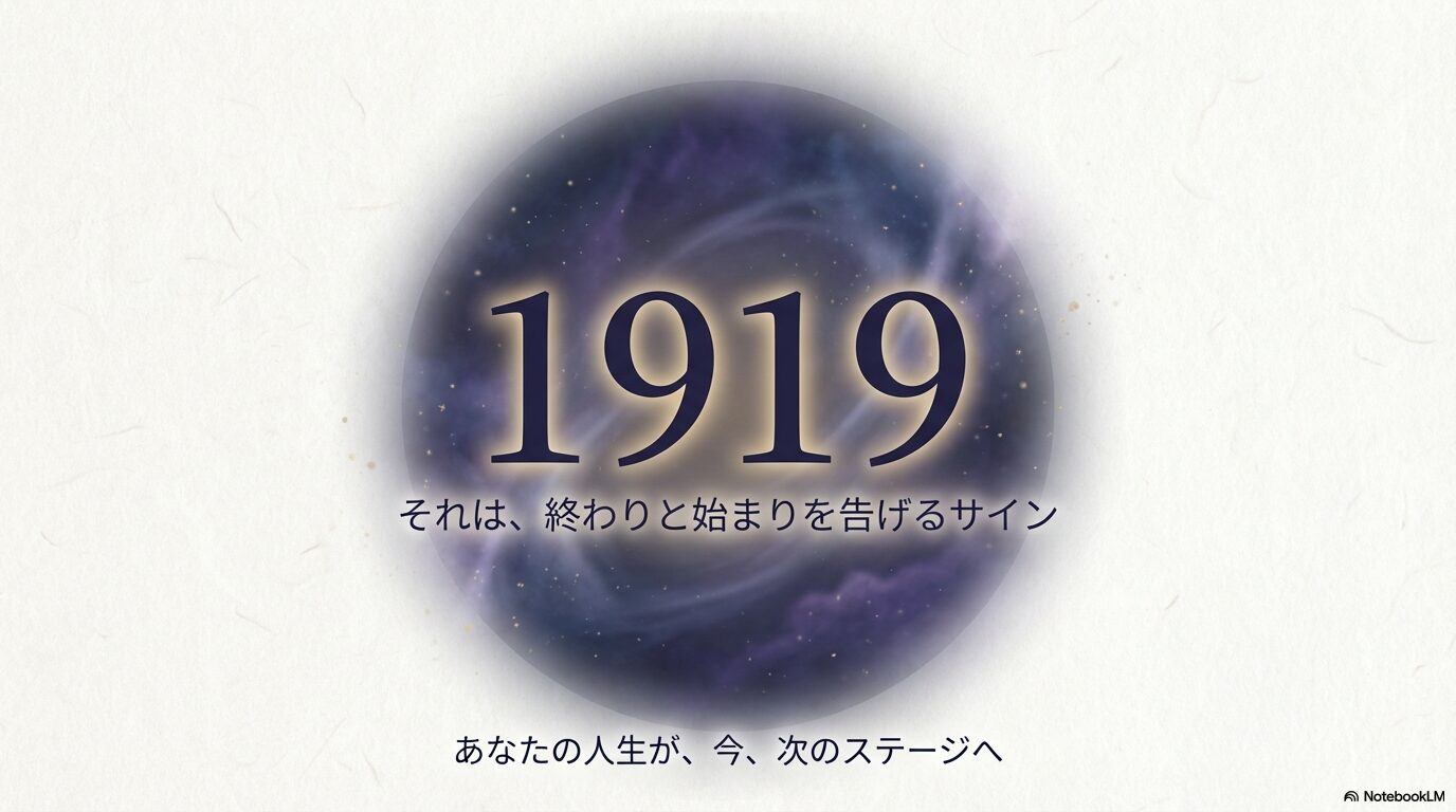 「1919 それは、終わりと始まりを告げるサイン」というメッセージと、車の轍（わだち）の背景画像