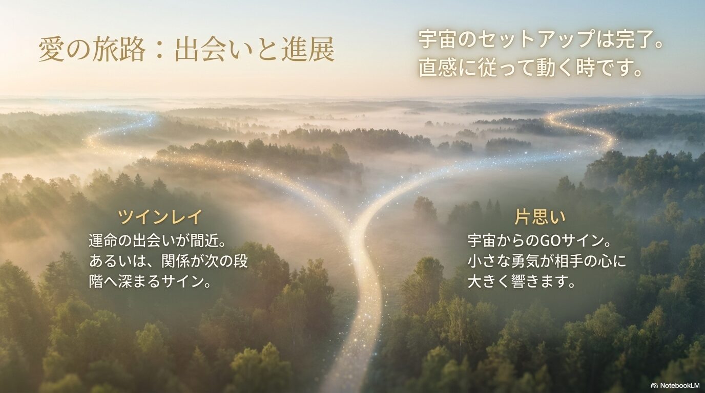 ツインレイとの出会いと片思い成就を示す愛の旅路のスライド