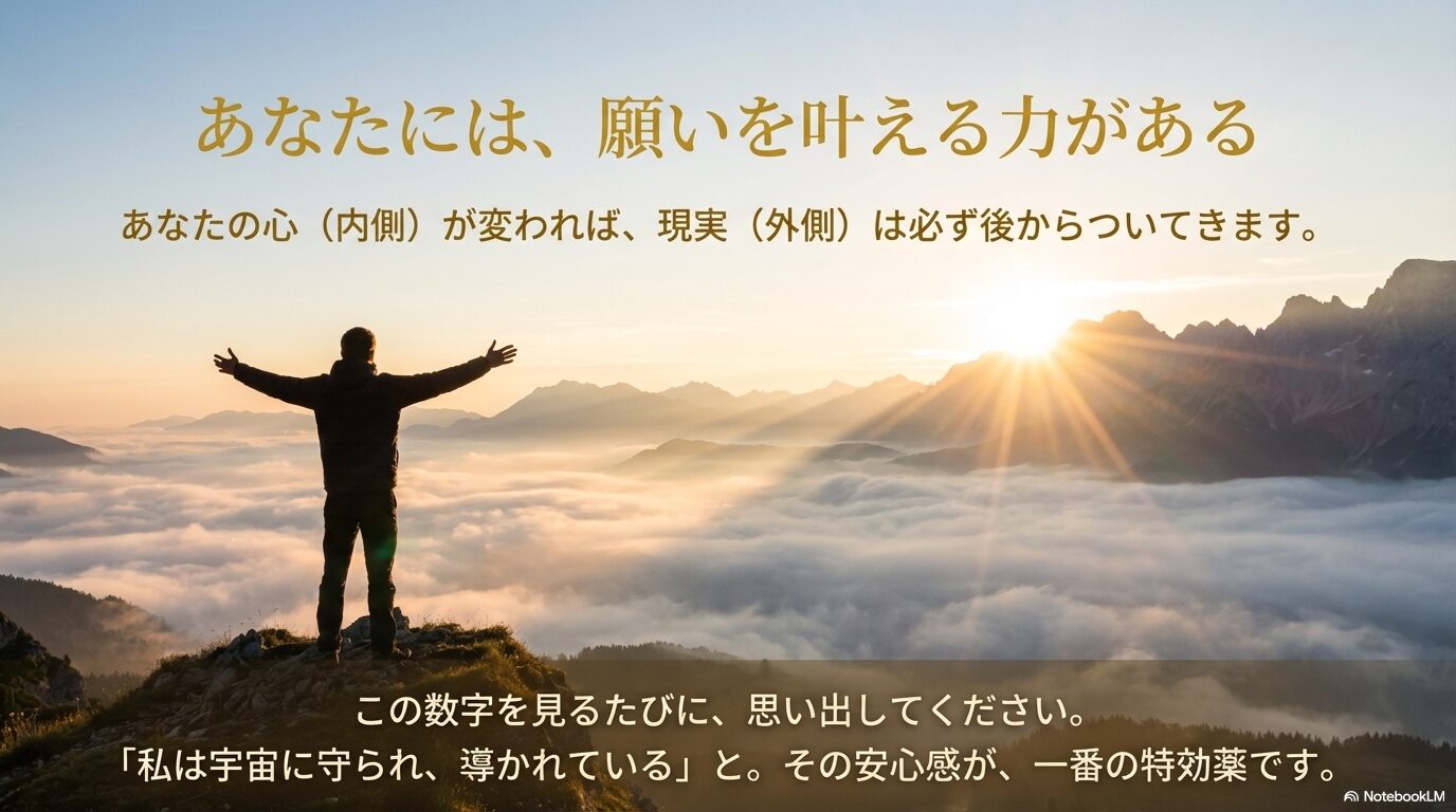 内側が変われば現実が変わることを伝えるメッセージスライド