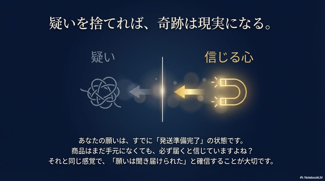 複雑に絡まった紐が解け、奇跡が現実化していく様子を表したイメージ
