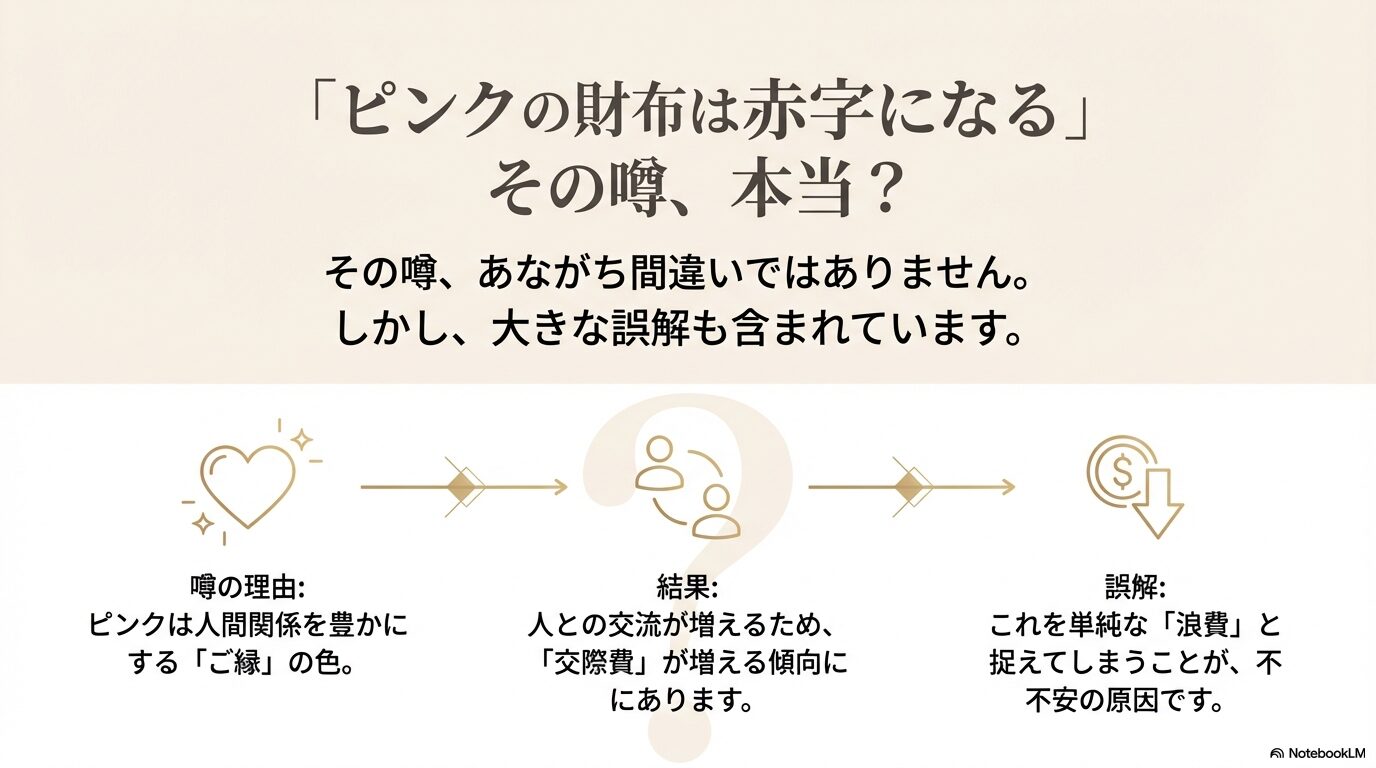 ピンクの財布が「浪費」ではなく人間関係への「投資」となり、ご縁が増える風水のメカニズム図解
