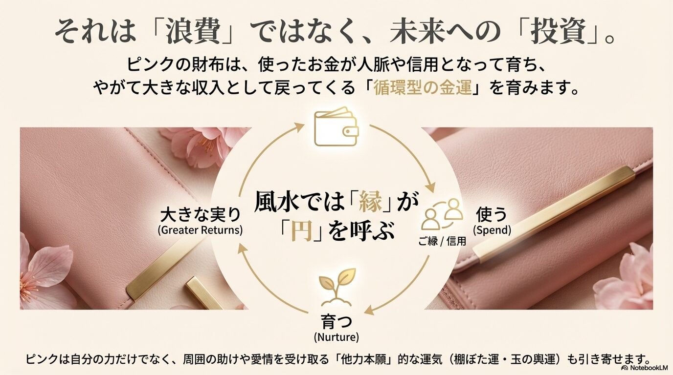 使ったお金が信用や人脈となって育ち、大きな実りとして戻ってくる循環型金運のイメージイラスト