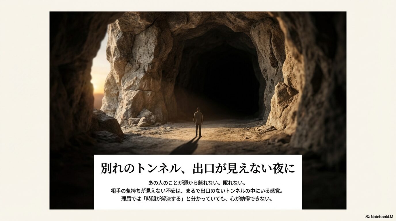 暗いトンネルの中で出口を探し悩む人のイメージイラスト