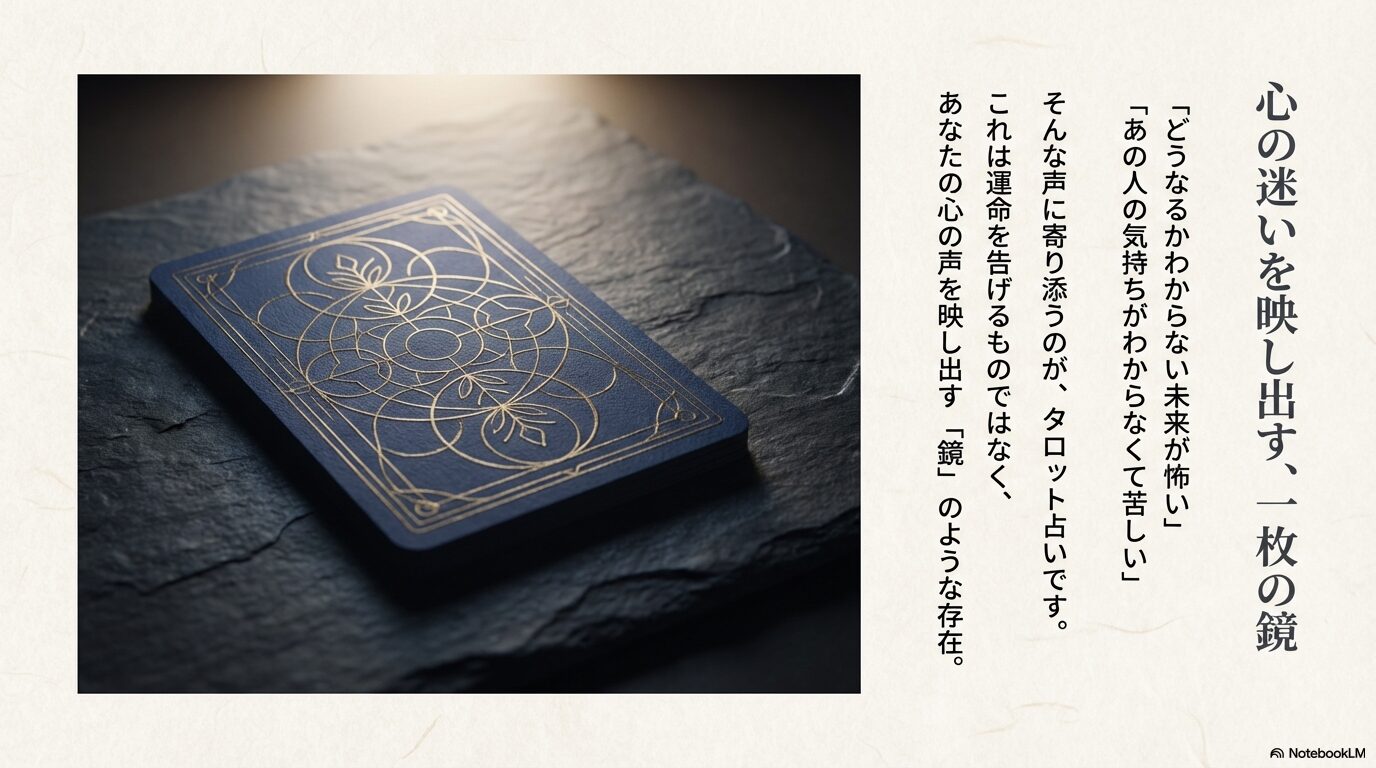 心の迷いや不安を映し出す鏡としてのタロットカードのイメージイラスト