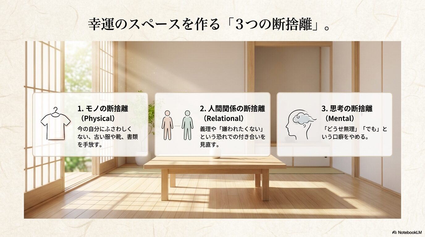 幸運のスペースを作るための、モノ・人間関係・思考の断捨離リスト