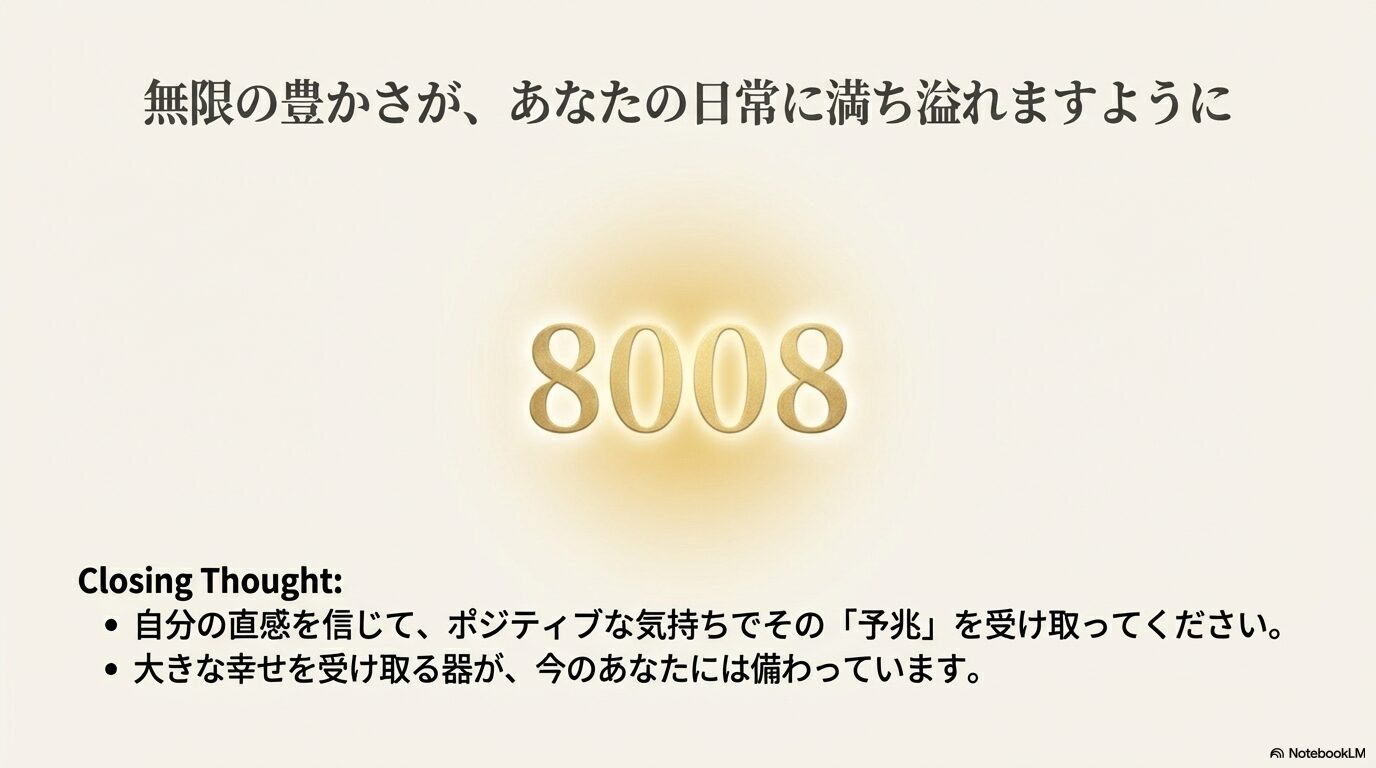 「無限の豊かさが、あなたの日常に満ち溢れますように」というメッセージと共に、ポジティブな予兆を受け取ることを促す温かいイメージ画像。