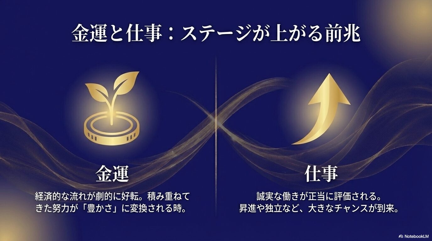コインから芽が出る様子を描いた、努力が豊かさに変わり仕事運が向上することを象徴するイラスト