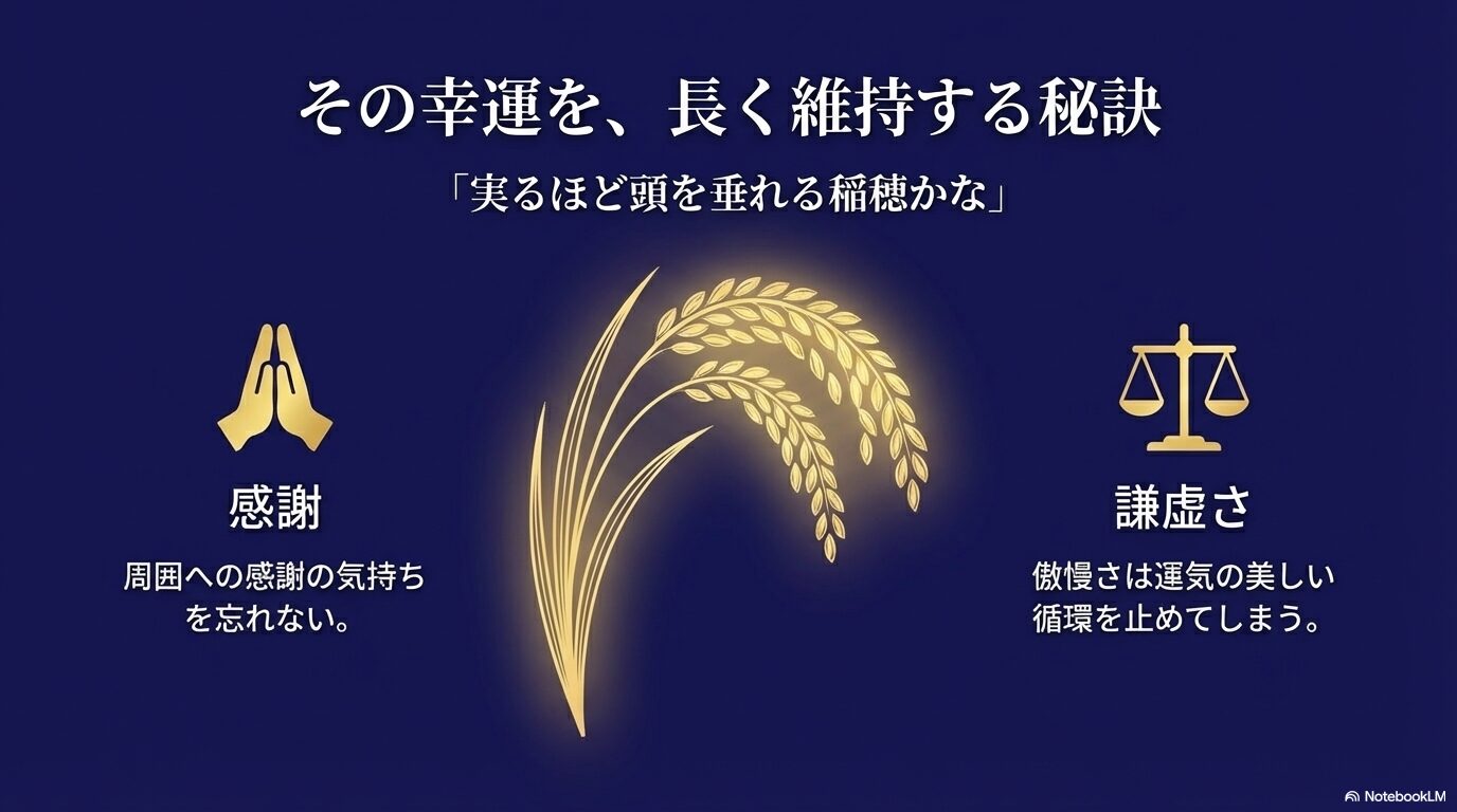 祈る手と実った稲穂のイラスト。「実るほど頭を垂れる稲穂かな」という言葉と感謝の重要性