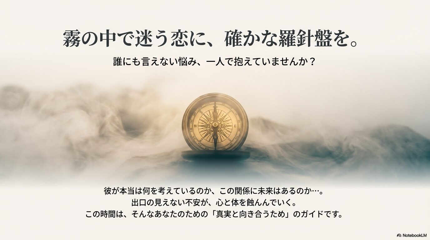 霧の中で迷う複雑な恋愛において、進むべき方向を示すアンティークな羅針盤のイメージ