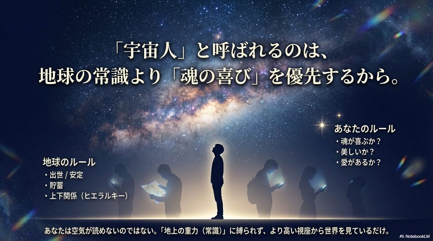 地球の常識（出世・貯蓄）よりも魂の喜び（美・愛）を優先する数秘11の価値観を示した図
