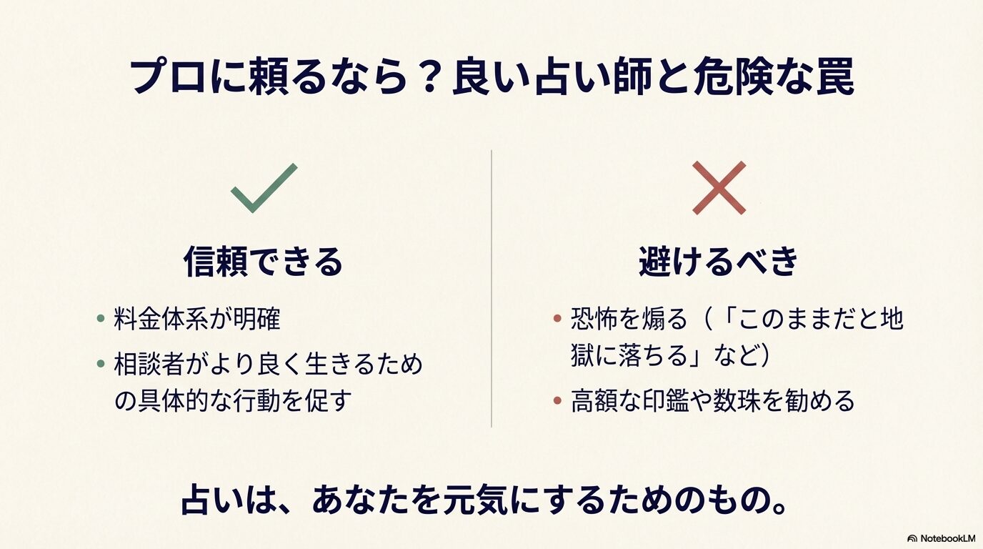 評判のすごい占い師の選び方：具体的なアドバイスがあり、恐怖を煽らない人を選ぶ