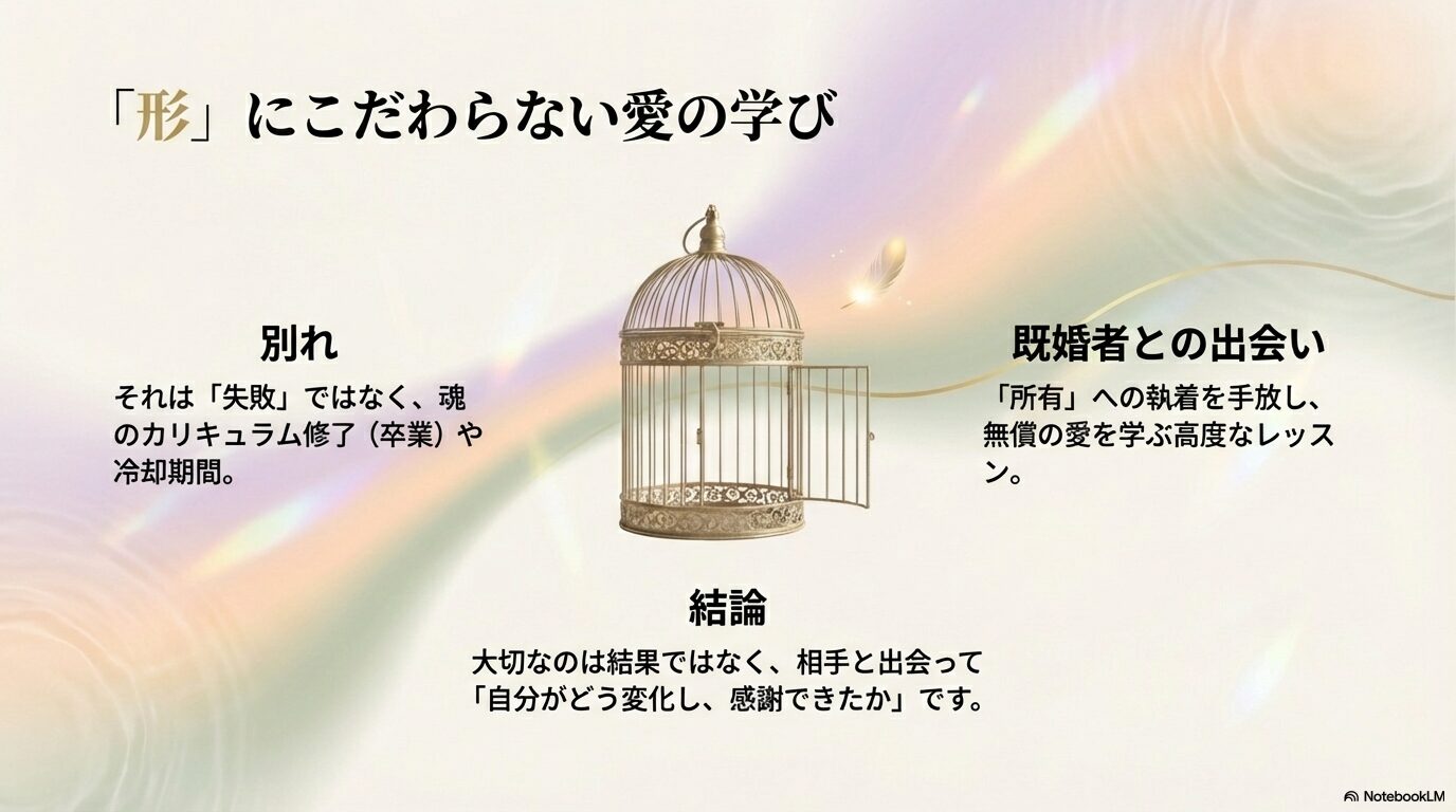 別れや既婚者との出会いを、失敗や不倫ではなく魂のカリキュラムとして捉え直す視点