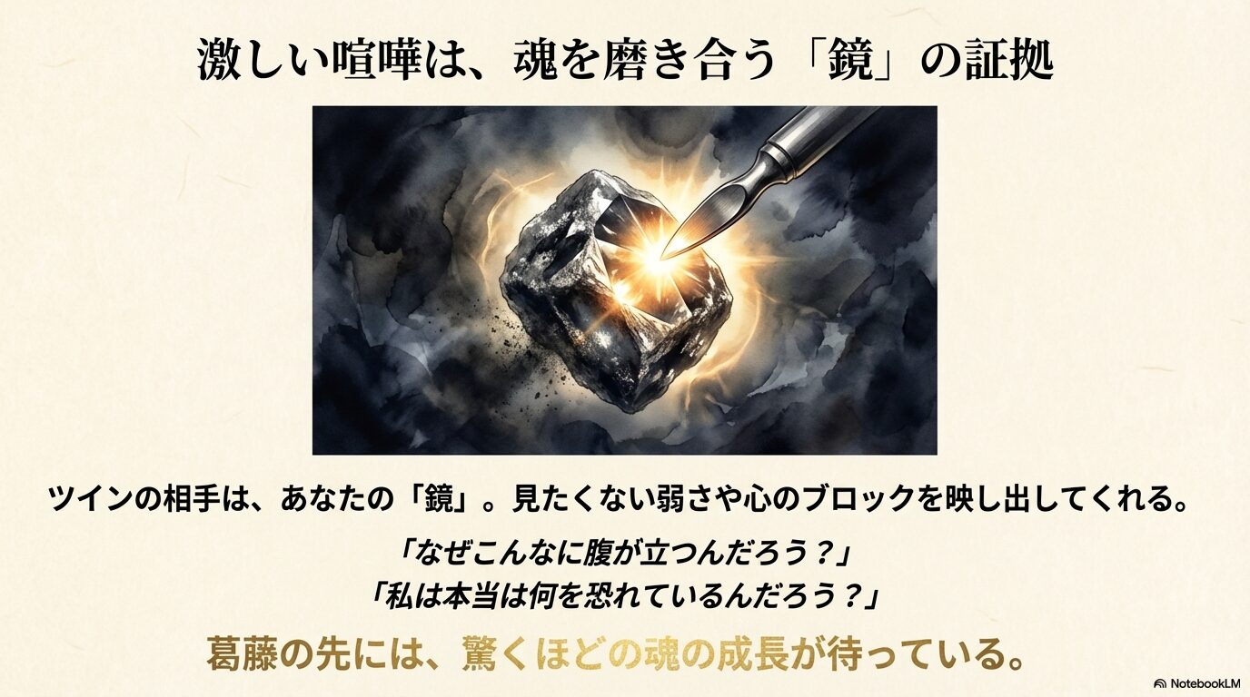 激しい衝突がお互いの魂を磨き上げ、ダイヤモンドのように輝かせることを象徴したイメージイラスト
