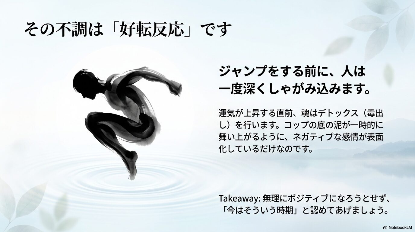 ジャンプの前の屈み込みのように運気が上昇する直前に起こる魂のデトックス現象