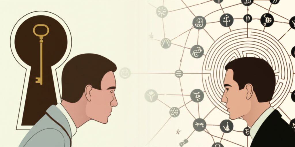 フロイトとユングの夢分析の概念が対比されたイラスト。