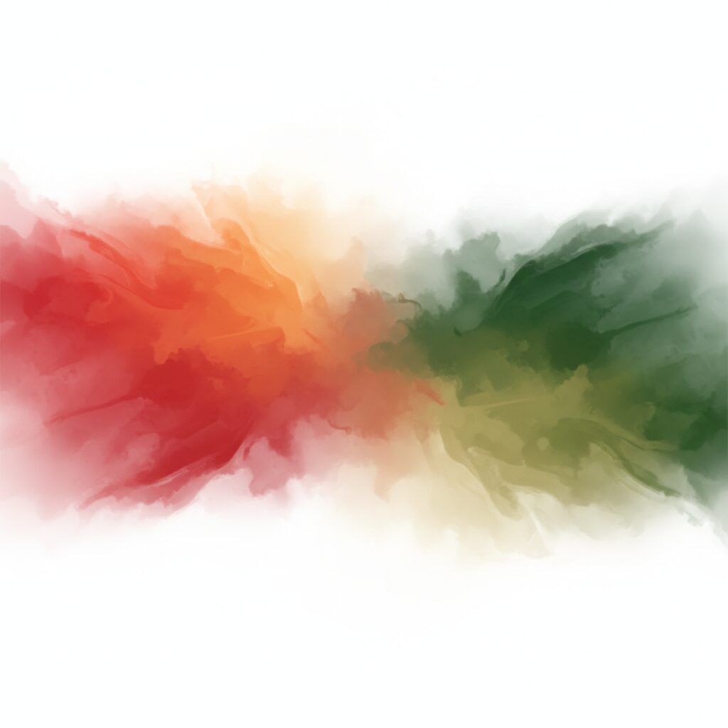 おひつじ座とおうし座の性質がグラデーションのように混じり合う様子を抽象的に表現したイラスト。星座の境界日に生まれた「カスプ」の特性を視覚化。