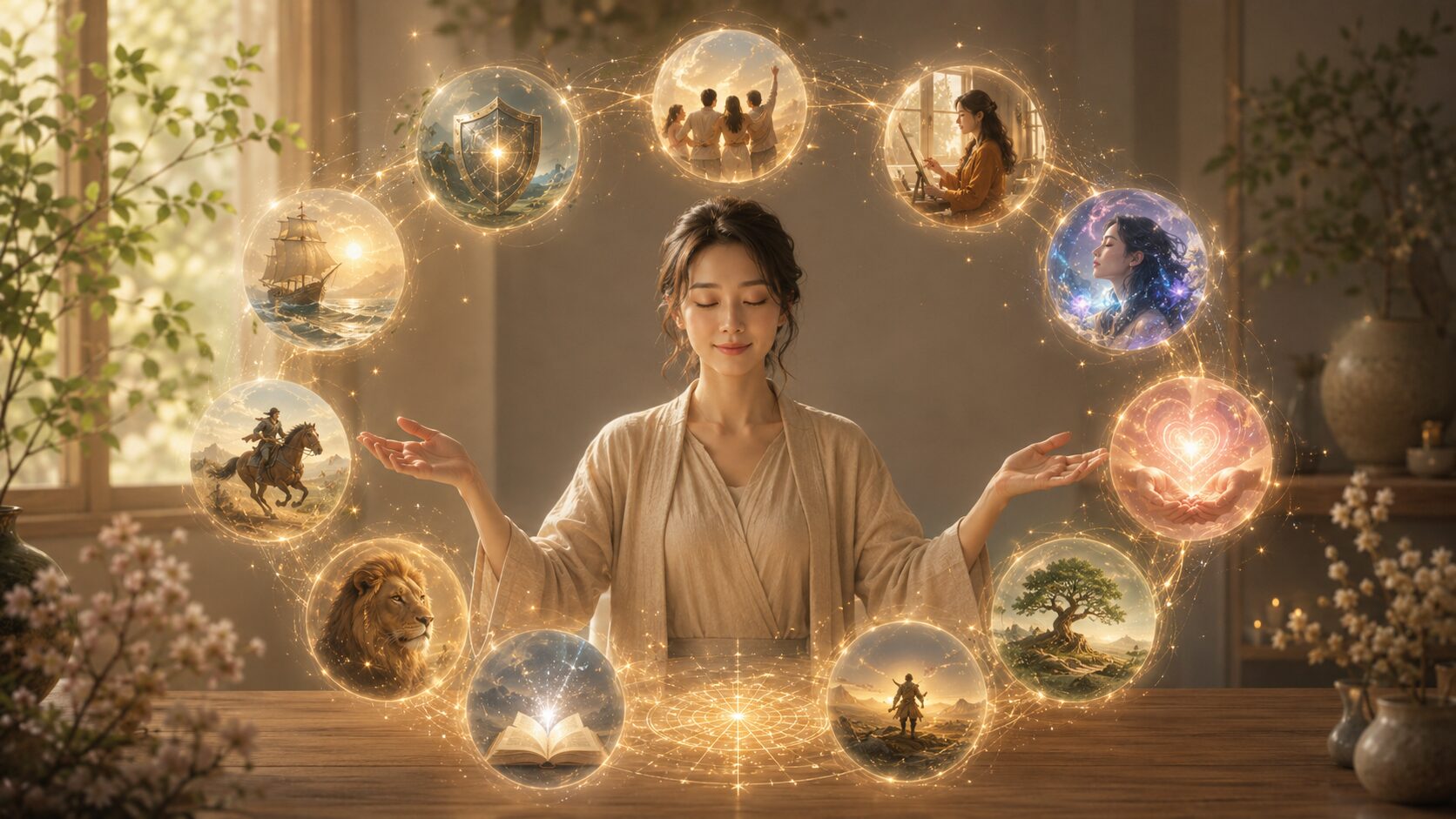 算命学の十大主星が示す人生テーマを十の光で表した画像