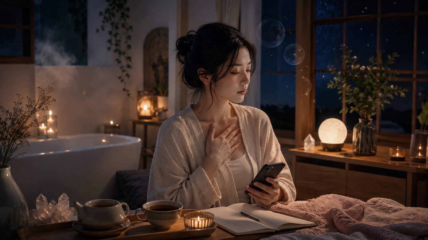 天中殺の時期に追いLINEを控えて心を整える日本人女性